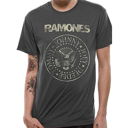 Ramones - Camiseta Estilo Desgastado con Logotipo del Grupo para Adultos (S) (Negro)