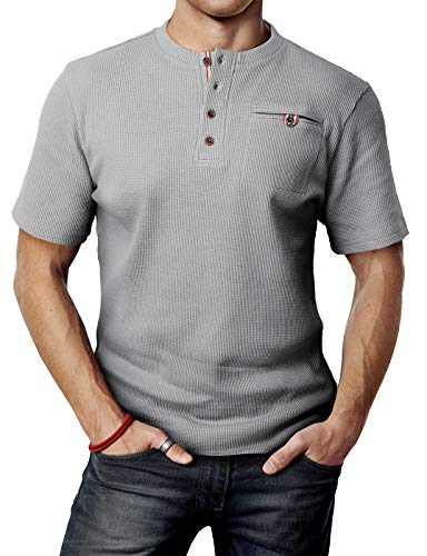H2H Mens Henley Short Sleeve Henley T-Shirt for Summer Gray US 2XL/Asia 3XL (CMTTS0147)