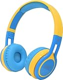 Contixo KB2600 Kid Safe 85db Foldable Wireless Bluetooth Headphone Built-in Microphone, Micro SD Card Music Player, FM Stereo Radio (Blue w/Yellow) - Best Gift