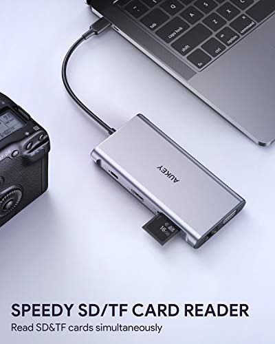 AUKEY USB C Hub 10 em 1 adaptador tipo C com Ethernet, 4K HDMI, VGA, 2 USB 3.0, 2 USB 2.0, 100 W PD,