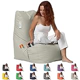 Xoft Living Sitzsack mit Lehne Outdoor Indoor UNGIFTIGE Füllung XL-70x70x90cm Sitz Sack mit Tasche Sitzsäcke mit Rückenlehne Liegesack Beanbag Sitzkissen Game Sessel für Erwachsene, Jugendliche Beige