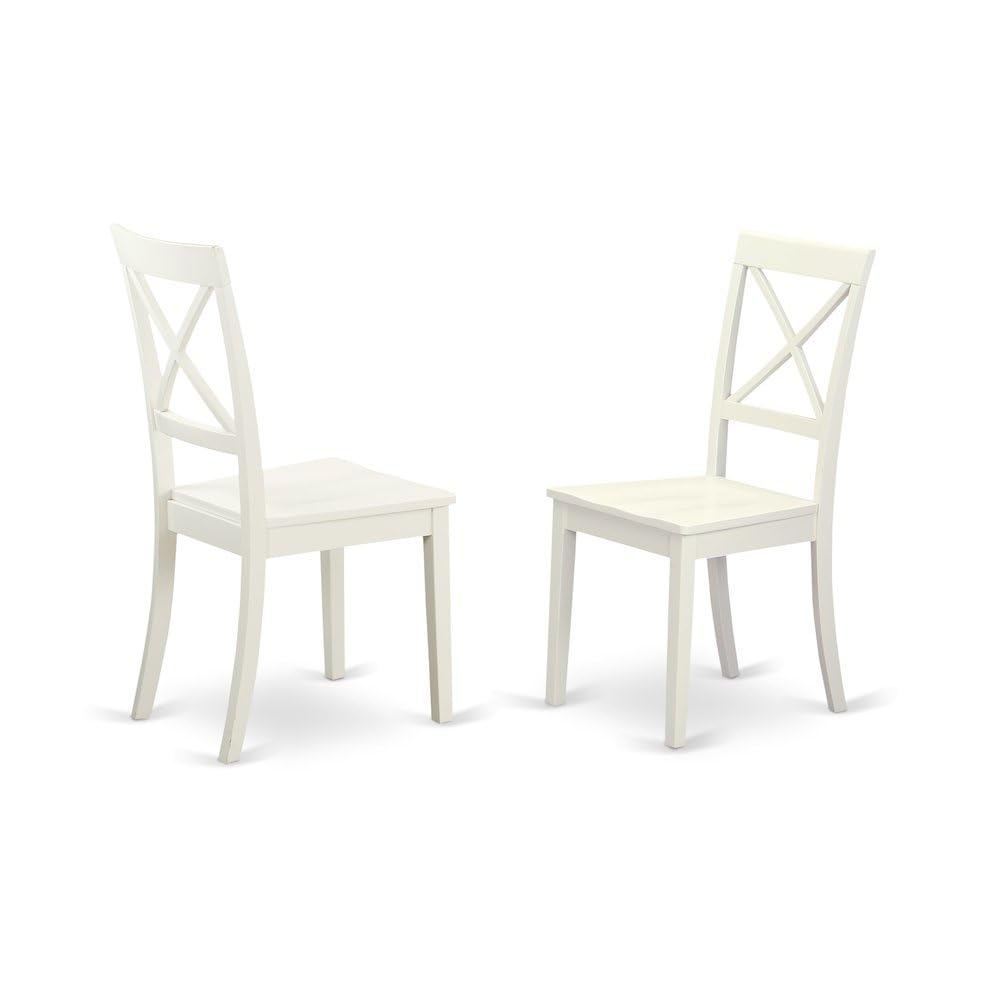 Solid Wood Dining Chairs with X-Back by Furnifact – Wood, White, Pack of 2