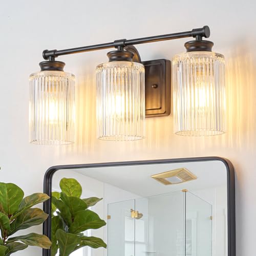 Image of Black Bathroom Vanity Light Fixtures, 3-Light Vanity Light 18 Inch