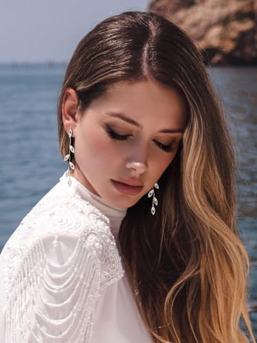 SWEETV Vine Wedding Earrings for Brides, Bridesmaid, Cubic Zirconia Bridal Earrings for Wedding, 18K Gold Plated/Silver Rhinestone Dangling Earrings for Women Prom Party Jewelry Gifts4