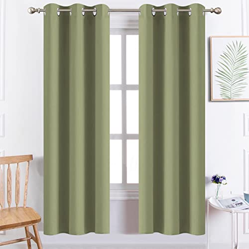 Yakamok Blackout Curtains Room Darkening Thermal Insulated with Grommet Window Curtain for Bedroom, 38Wx72L inch, Sage Green, 2 Panels