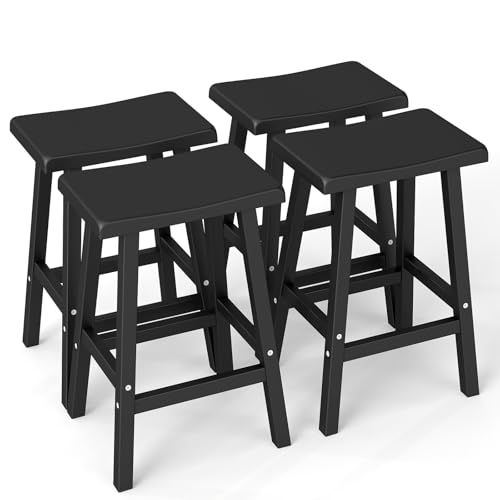 MAIUSCOLI Bar Stools 29 Outdoor Set of 4 Waterproof Modern Durable Resin Saddle Seat Counter Stool Sturdy Modern Stylish All-Weather Barstools for Patio Balcony or Kitchen Counter