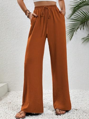 Palazzo Pants for Women Wide Leg High Waist Pant Casual Summer Beach Vacation Clothes Drawstring Trousers4
