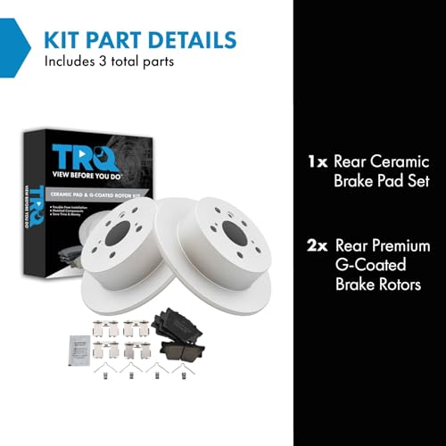 Image of TRQ Rear Brake Pad and Rotor Set Ceramic G Coated Rotors Compatible with 2013-2018 Lexus ES300h ES350 Toyota Avalon 2012-2017 Camry