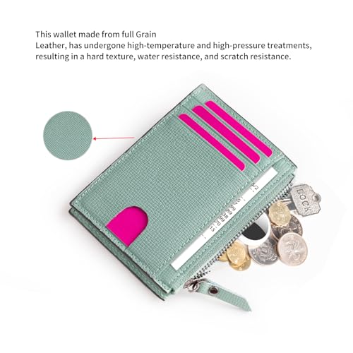 Image of Slim Wallet for Women Small Leather RFID Blocking Credit Card Holder Minimalist Front Pocket Wallet with Coin Purses & Pouches,Green