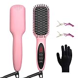 Hair Straightening Brush, JUMPHIGH Ceramic Ionic Hair Straightener Brush Straightening Heated Brush Hot Comb with Auto Temperature Lock and Auto-Off Function, Fast Heating, Anti-Scald (Pink)