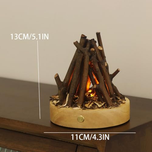 Image of Small Cozy Fireplace Lantern Traditional Realistic Log Wood Burning Flame Effect Ligh LED Charcoal Style Table LampFor Indoor & Outdoor Use
