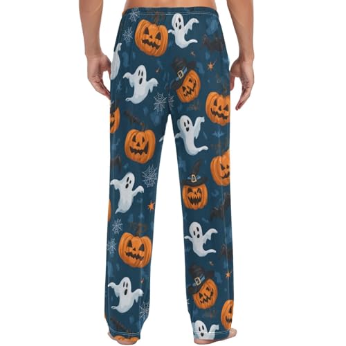 Halloween Ghosts Pumpkins Pajama Pants Orange Bats Star Lounge Sleepwear PJs Men's Pajama Bottoms Lightweight Sleep Pants M2