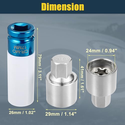 Image of uxcell 1 Set 302 Wheel Lock Lug Nut Anti Theft Lug Nut Screw Removal Socket Key for Mercedes Benz Wheel Lock Key with Protector Nut Socket