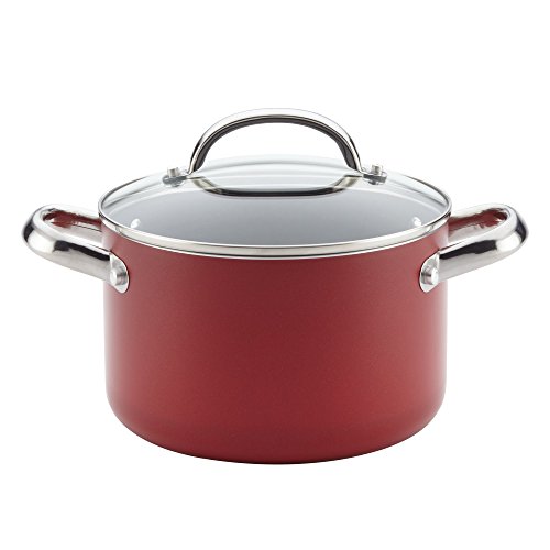 Farberware Buena Cocina Nonstick Stock Soup Pot/Stockpot with Lid, 4 Quart, Red