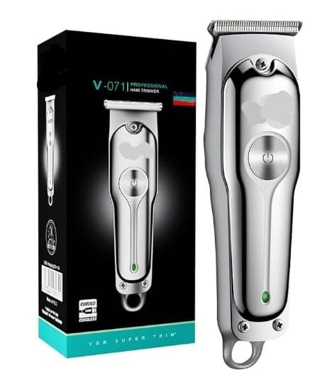 VR V-071 Professional Hair Trimmer, Cordless, 600mAh Lithium Battery, 120 Min Runtime, Precision T-Blade, 3 Guide Combs
