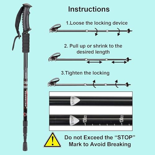 Image of Trekking Poles (2 Pack), Collapsible & Adjustable Hiking Sticks for Men & Women, Lightweight Aluminum Walking Poles with Anti-Shock System & Accessories - for Trekking, Hiking, Walking (Black)