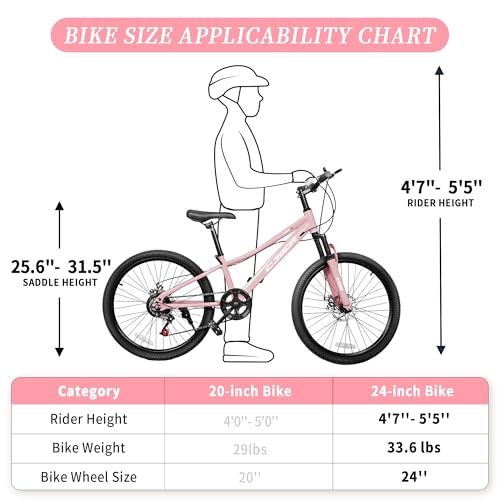 Pipleo 20/24 Inch Kids Mountain Bike, Bike 7 Speeds, Bikes