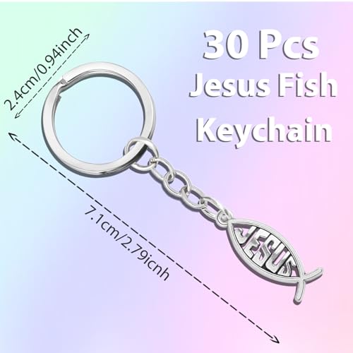 Adodotoe Jesus Fish Keychains, 30 Pcs Baptism Favors Christian Keychain Religious Keychain Bible Verse Keychain Jesus Gifts for Women for Men - Thumbnail 2