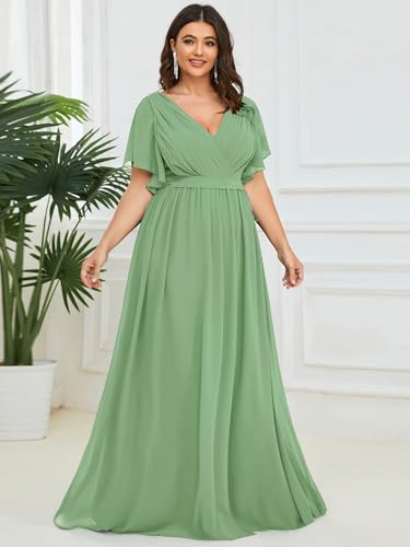 Image of Ever-Pretty Plus Women's Chiffon Bridesmaid Dress A-Line Empire Waist Floor Length Plus Size Formal Wedding Guest Dresses