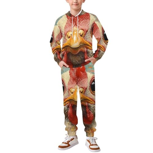 Boys Girls Hoodie Pants Hooded Sweatshirt Sweatpant 2 Piece Clothing Set, Chicken Psychedelic Abstract