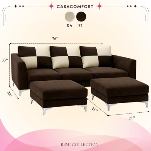Image of Juliet 4 Seater L Shape Sofa Set with Movable Ottomans | Flexible Layout | Rich Velvet Suede Fabric | Silver Legs | Modern Sofa for Living Room (Dark Brown)