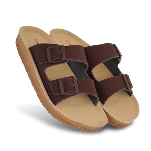 STYVORA Men's Dual-Strap Slip-On Sandals, Brown - Image 4