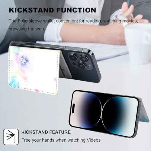 Image of HAOPINSH for MagSafe Wallet Magnetic Wallet Card Holder, Pale Flower Pattern Detachable Adjustable Flip Leather iPhone Kickstand Mag Safe Card Slots for iPhone 16 /15 /14 /13 /12 Series