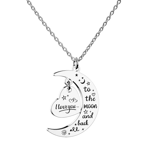 HOFOYA I Love You to The Moon and Back Stainless Steel Chain Necklace Jewelry Gifts for Mom Auntie Sister Grandma Teensdaughter,Birthday Christmas Valentines Gift for Women Teens.