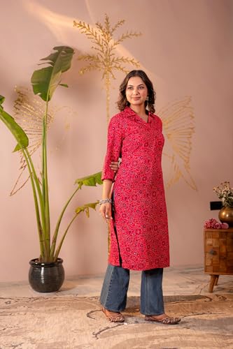 Image of Juniper Fuchsia Floral Printed Straight Kurta