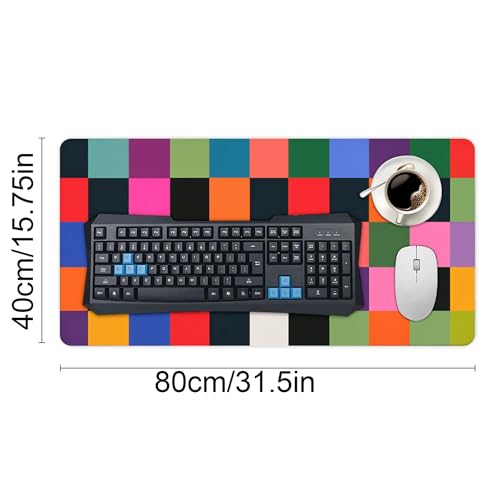 Image of Rainbow Checkered Extended Gaming Mouse Pad, with Stitched Edges Large Mouse Pad Desk Protector, Rubber Base Mousepad Keyboard Mouses Mat for Work Game Office Home- 32 inch X 16 inch Inch