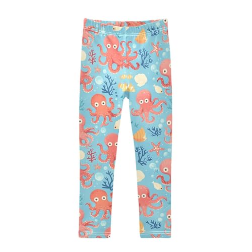 Wusikd Octopus Coral Girls' Leggings Toddler Doodles Shells Kids Yoga Pants Dance Active Tights 4T