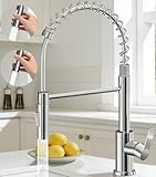 Robinet de Cuisine, Élégant Mitigeur de Cuisine avec Douchette Extractible et 2 Modes de Jet, Robinet d’Évier de Cuisine Pivotant à 360° et à Col Haut, Mitigeur Monocommande, Acier Inoxydable Brossé