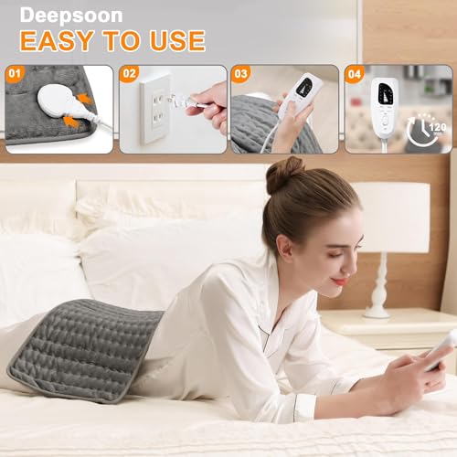 Image of Deepsoon Heating Pad,Electric Heating Pads for Back,Neck,Moist Heating Pad for Abdomen Shoulder Knee Legs,Dry /Moist Heat&Auto Shut Off,Mother's Day Birthday for Men and Women,Dark Gray,24x12 Inch