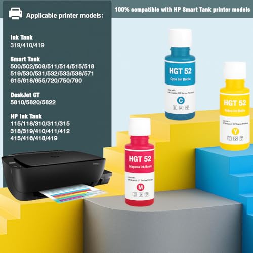 Image of KOSH Refill Ink Bottle Compatible for HP Deskjet 5810,5811,5820,5821,5822, Inktank Wireless 310,315,316,319,410,415,416,419,Smart Tank 115,500,510,515,516,720,750,790 Printers (3, Tricolor)