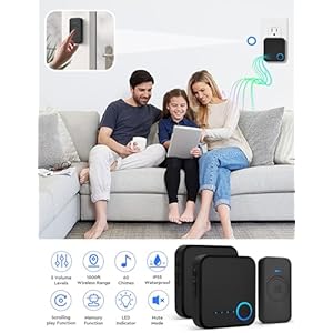 Wi-fi Doorbell,Waterproof Door bell Chimes with 60 Ringtones 5 Ranges Quantity and LED Flash 1000ft Vary 2 Receivers + 1 Button Door bell for Residence Classroom Workplace Hospital,Black
