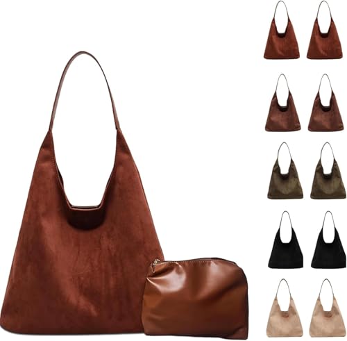 Suede Hobo Bag for Women, Suede Purse Slouchy Brown Tote Handbag, Shoulder bag for Travel and Work 2024