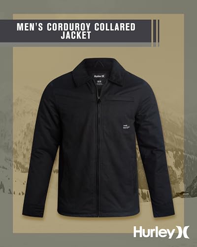 Image of Hurley Mens Jacket - Soft Twill Coat with Full Polar Fleece Lining - Corduroy Collar Outerwear Jacket for Men