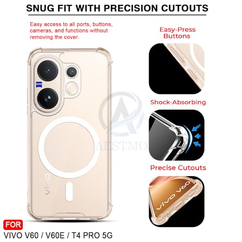 Image of AESTMO Clear Back Cover for Vivo V60 / V60E / T4 Pro 5G | 360 Protection | Transparent Back Cover for Vivo V60 / V60E / T4 Pro 5G (PC + TPU, Compatible with MagSafe Accessories, Transparent Bumper)