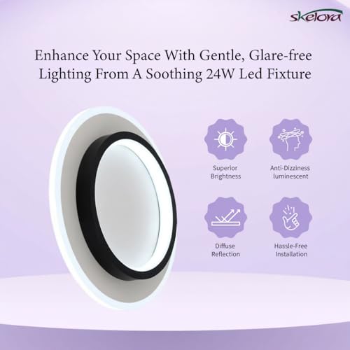 Image of 24W Round LED Ceiling Light | Dual Ring Design | 3 Colour Modes (Warm /Natural /Cool) | Flicker-Free, Anti-Glare | Flush Mount Surface Light for Bedroom, Living Room, Hall, Office (Round Black)