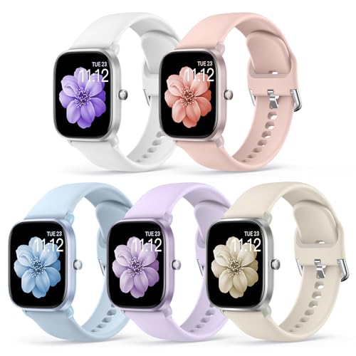 Higgs 5 Piezas Correa 20mm Compatible con Amazfit GTS/GTS 2(2Mini)/GTS 3/GTS 4 Mini/Bip S/Bip S Lite/Bip U/Bip U Pro, Pulsera Suave Silicona Deportiva, para Mujer Hombre, Rosa
