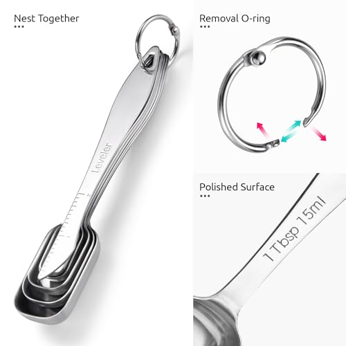 Image of U-Taste Narrow Square Measuring Spoons, Metal Measure Set of 7 with Leveler