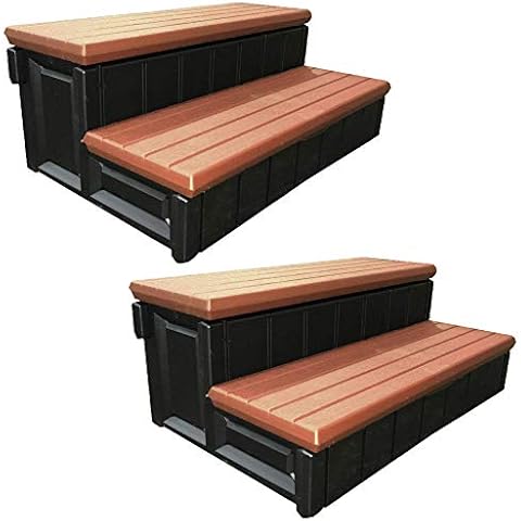 Leisure Accents 36" Deluxe Deck Patio Spa Hot Tub Steps, Redwood (2 Pack) Cover