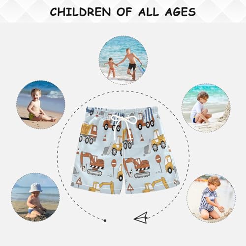 Eionryn Boys Swim Trunks Toddler Beach Board Shorts Construction Trucks Bulldozers Quick Dry Kids Swimwear Bathing Suits 2T4
