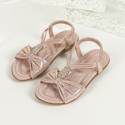 Image of Toddler Girls Sandals Elastic Strap Comfort Soft Princess Flats Summer Cute Bowknot Summer Shoes