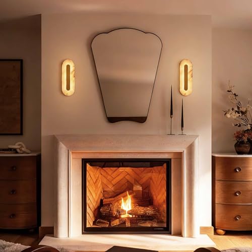 YMDHFS Alabaster Wall Sconces Oval Marble Wall Sconce with Gold Base - image 6