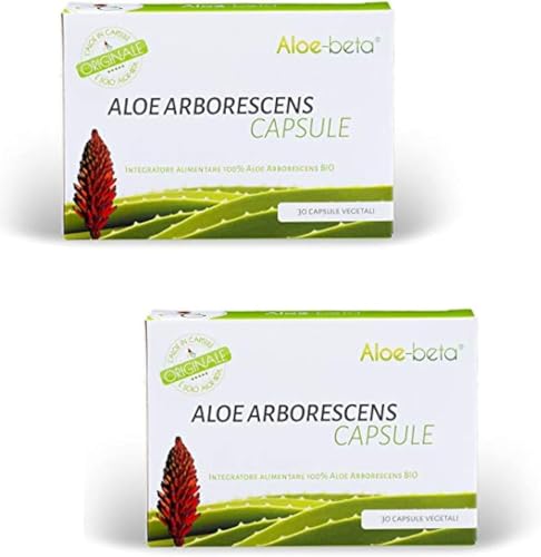 ALOEBETA Aloe Arborescens in Capsule Vegetali - Integratore Alimentare BIO, Stimola le Difese Immunitarie, Antiossidante, Depurativo - Senza Dolcificanti, Conservanti, 100% Vegan, Gluten Free