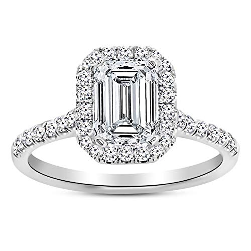 Halo Emerald Cut Lab Grown Diamond Ring