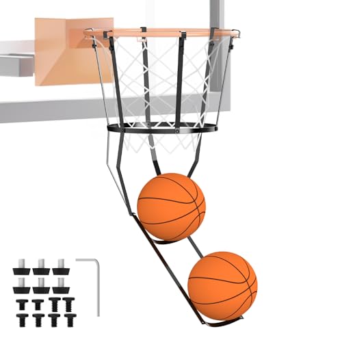 Basketball Return Attachment, Metal Basketball Hoop Rebounder with 6 Hooks, Heavy Duty Basketball...