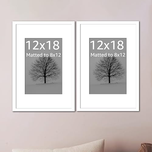 Image of Art Street Synthetic Document Large Size Wall Photo Frame, Set of 2 Big Frames For Wall Artwork, Certificates, Picture & Photographs Home Decor (12x18 Inch, Matted To: 8x12 Inch, White)