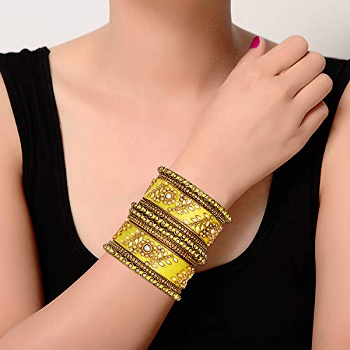 Image of Peora Silk Thread Kundan & Stone Studded Chuda Bangles Set Gift for Women